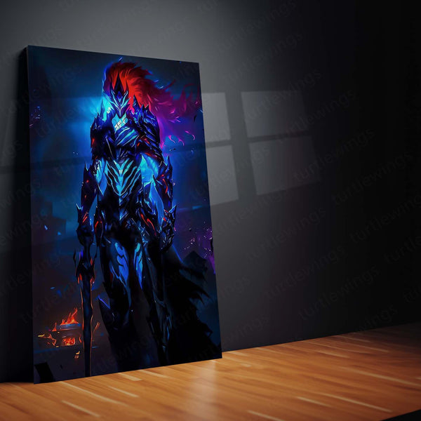 Anime Metal Poster | Abyss Knight – Dark Fantasy Warrior in Infernal Armor Metal Poster | Gothic Wall Frame