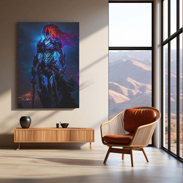 Anime Metal Poster | Abyss Knight – Dark Fantasy Warrior in Infernal Armor Metal Poster | Gothic Wall Frame