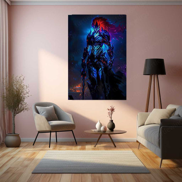 Anime Metal Poster | Abyss Knight – Dark Fantasy Warrior in Infernal Armor Metal Poster | Gothic Wall Frame