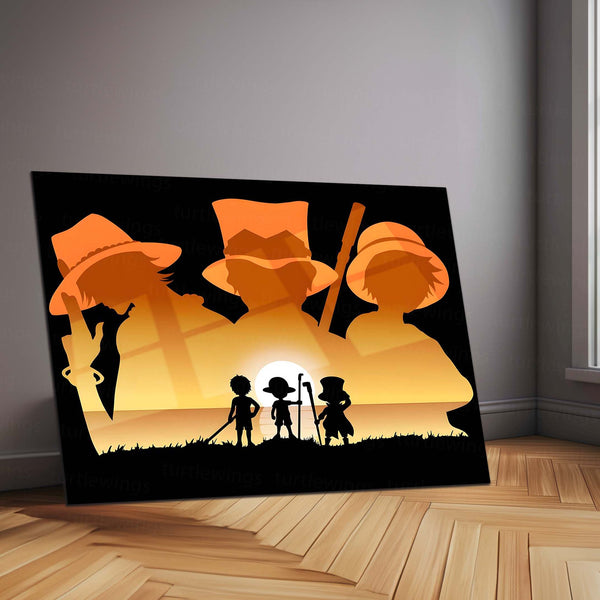 Anime Metal Poster | Ace, Sabo & Luffy – One Piece Brotherhood Metal Poster | Anime Wall Frame