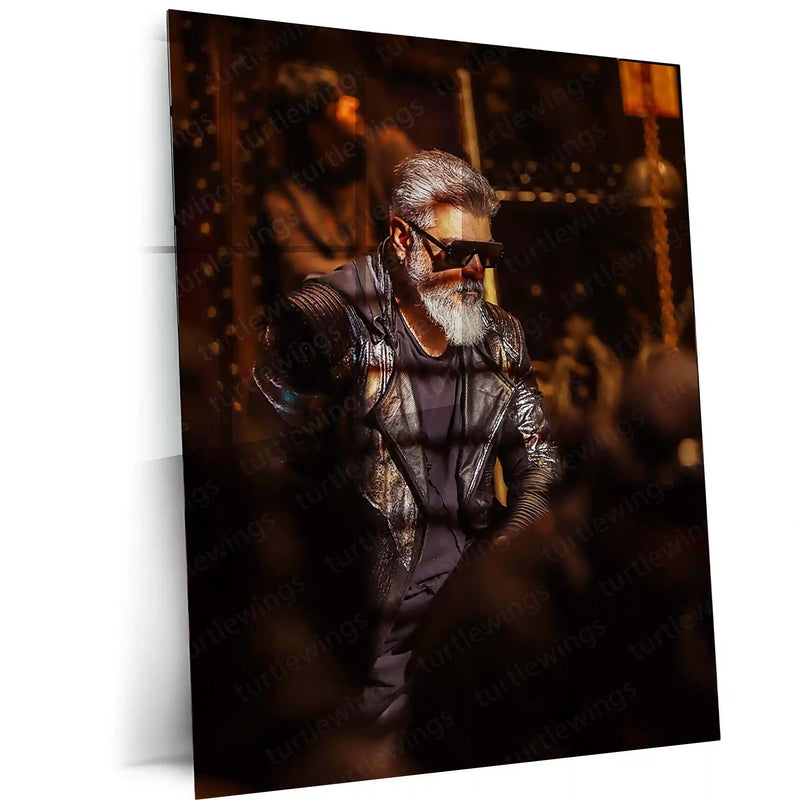 Movies & Series Metal Poster | Thala Ajith Kumar Stylish Metal Poster | Mass South Superstar Wall Art | Premium Actor Portrait Frame - TURTLEWINGS 