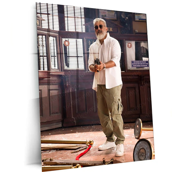 Movies & Series Metal Poster | Thala Ajith Kumar Stylish Metal Poster | Mass South Superstar Wall Art | Premium Actor Portrait Frame 01 - TURTLEWINGS 