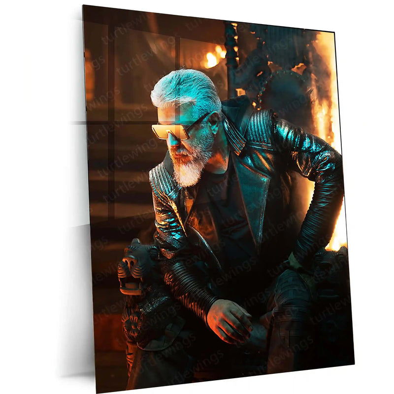 Movies & Series Metal Poster | Thala Ajith Kumar Stylish Metal Poster | Mass South Superstar Wall Art | Premium Actor Portrait Frame 02 - TURTLEWINGS 