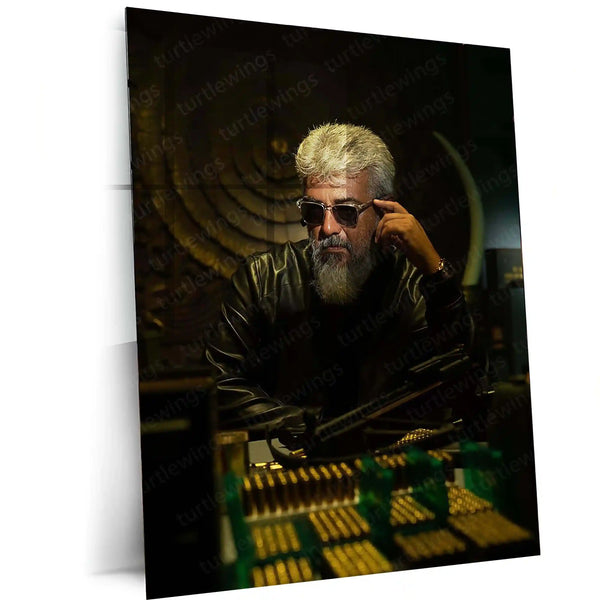 Movies & Series Metal Poster | Thala Ajith Kumar Stylish Metal Poster | Mass South Superstar Wall Art | Premium Actor Portrait Frame 03 - TURTLEWINGS 
