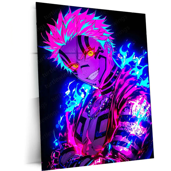 Anime Metal Poster | Akaza – Destructive Resolve | Demon Slayer Battle Metal Frame | Dark Anime Warfare Wall Art - TURTLEWINGS 