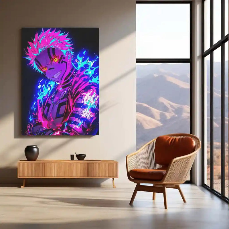 Anime Metal Poster | Akaza – Destructive Resolve | Demon Slayer Battle Metal Frame | Dark Anime Warfare Wall Art - TURTLEWINGS 