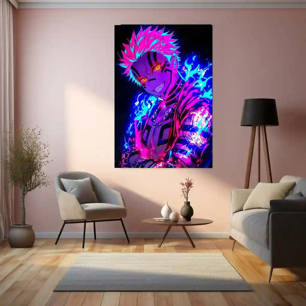 Anime Metal Poster | Akaza – Destructive Resolve | Demon Slayer Battle Metal Frame | Dark Anime Warfare Wall Art - TURTLEWINGS 