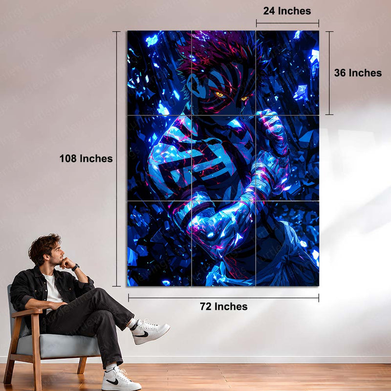 Anime Metal Poster Set of 9 | Akaza | Demon Slayer Anime 9 Panel Wall Art | Upper Rank Three Manga Metal Print