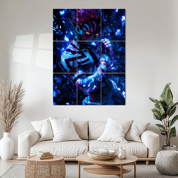 Anime Metal Poster Set of 9 | Akaza | Demon Slayer Anime 9 Panel Wall Art | Upper Rank Three Manga Metal Print