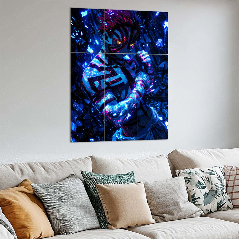 Anime Metal Poster Set of 9 | Akaza | Demon Slayer Anime 9 Panel Wall Art | Upper Rank Three Manga Metal Print