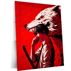 Anime Metal Poster | Aki Hayakawa & Fox Devil Crimson Aura Wall Art