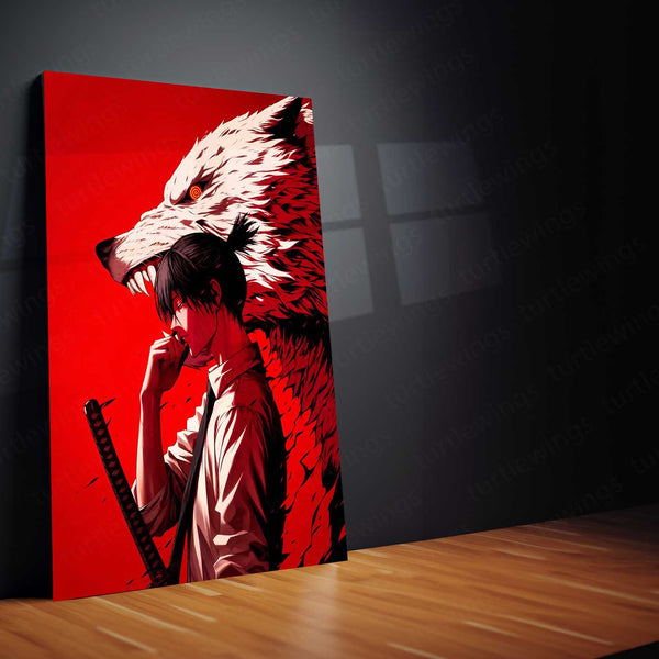 Anime Metal Poster | Aki Hayakawa & Fox Devil Crimson Aura Wall Art