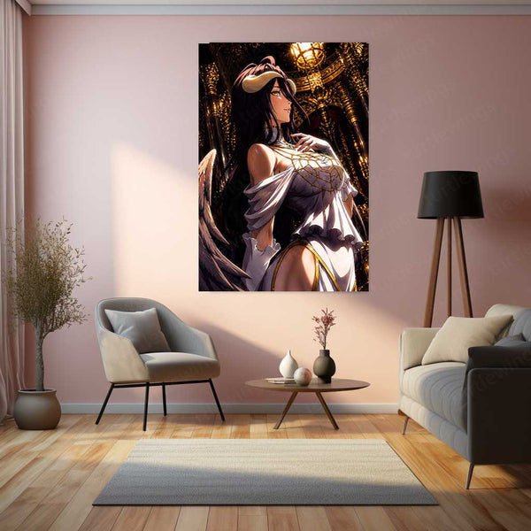 Anime Metal Poster | Overlord Metal Poster | Albedo Royal Guardian Wall Art | Dark Fantasy Anime Queen Metal Frame – product