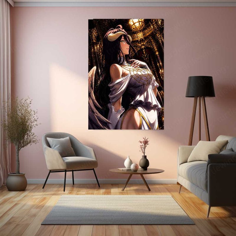 Anime Metal Poster | Overlord Metal Poster | Albedo Royal Guardian Wall Art | Dark Fantasy Anime Queen Metal Frame – product