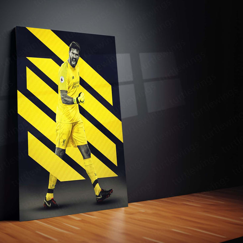 Alisson Becker Liverpool Yellow Jersey Celebration – Metal Frame | Goalkeeper Wall Art - TURTLEWINGS 