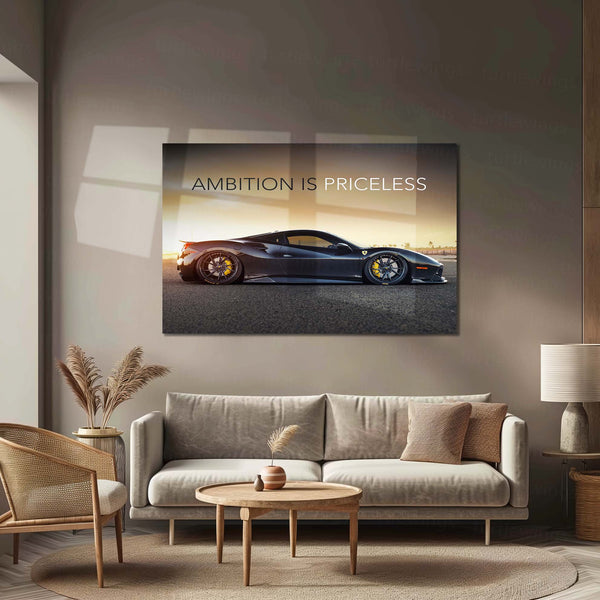 Ambition is Priceless – Ferrari 458 Metal Poster | Supercar Motivation Wall Art