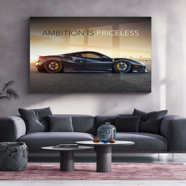 Ambition is Priceless – Ferrari 458 Metal Poster | Supercar Motivation Wall Art