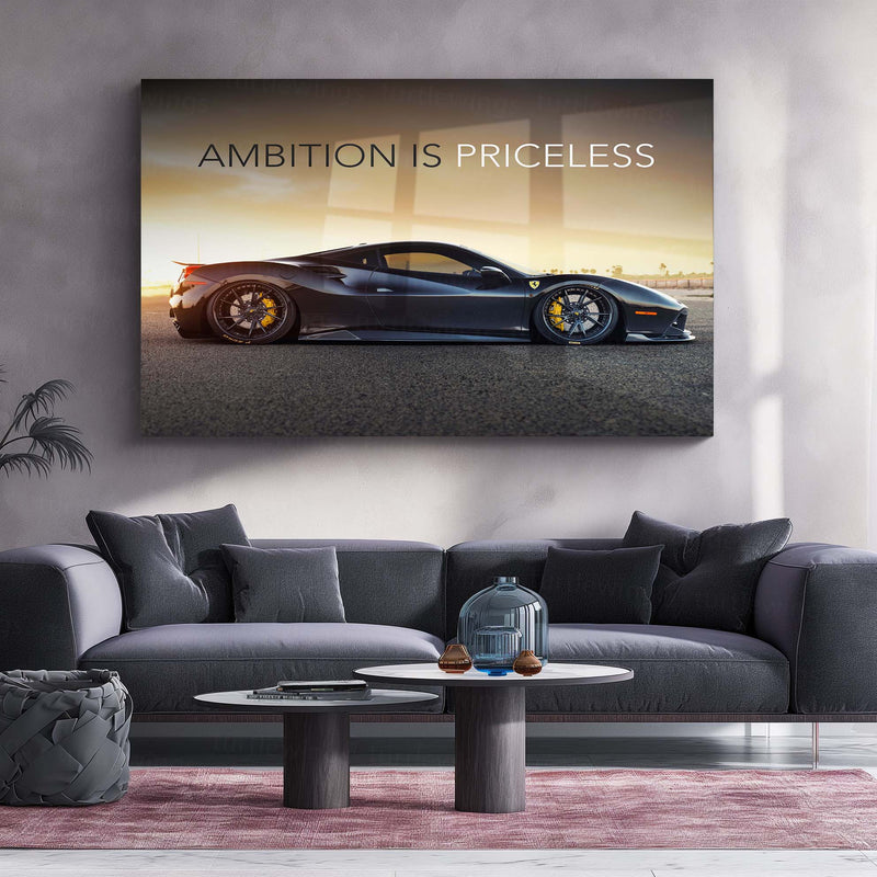 Ambition is Priceless – Ferrari 458 Metal Poster | Supercar Motivation Wall Art