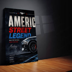 Car Metal Poster Set of 3 | Ford Mustang GT American Street Legend Route 66 Triptych Wall Art