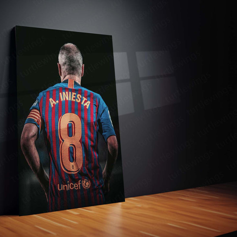 Andrés Iniesta Barcelona #8 – Iconic Back Pose Graphic Metal Frame | Barça Legend Wall Art - TURTLEWINGS 
