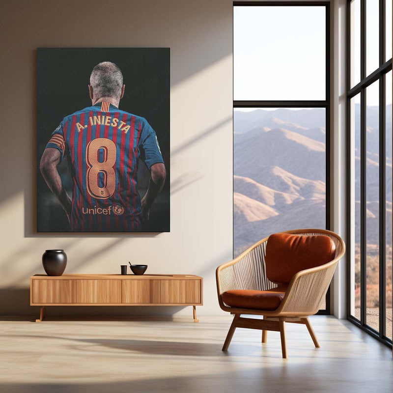 Andrés Iniesta Barcelona #8 – Iconic Back Pose Graphic Metal Frame | Barça Legend Wall Art - TURTLEWINGS 