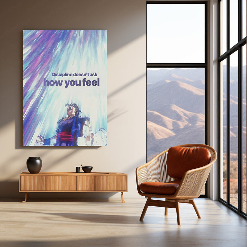 Gohan Power-Up - “Discipline Doesn’t Ask How You Feel” Metal Poster | Dragon Ball Z Motivational Anime Wall Art