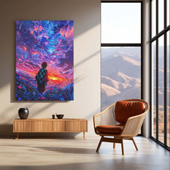 Anime Metal Poster | Anime tanjiro demon slayer Sunset Dreamscape – a Cosmic Sky Metal Poster | Aesthetic Wall Frame