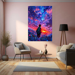 Anime Metal Poster | Anime tanjiro demon slayer Sunset Dreamscape – a Cosmic Sky Metal Poster | Aesthetic Wall Frame