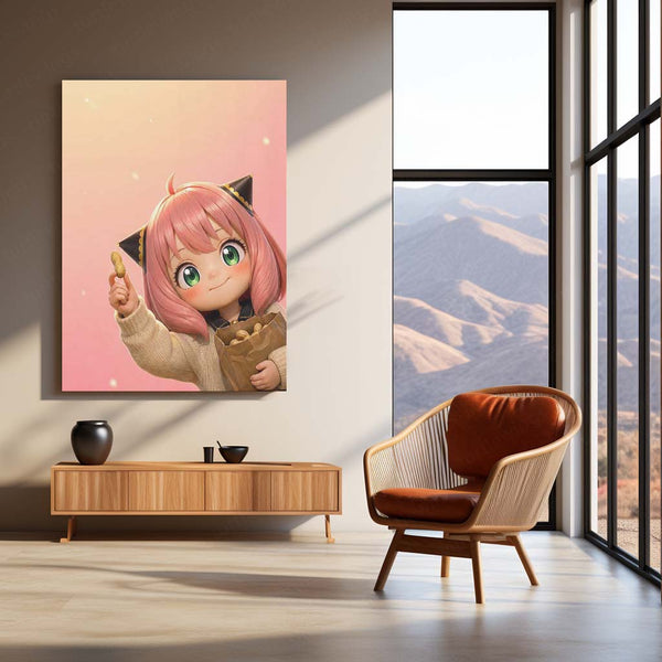 Anime Metal Poster | Anya Forger Anime Metal Poster | Spy x Family Cute Pink Aesthetic Wall Art | Premium Metal Print