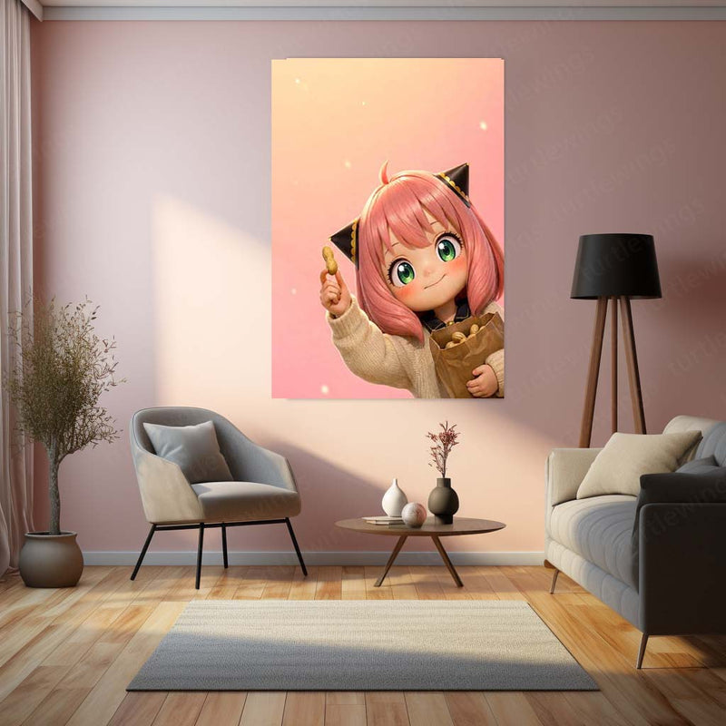 Anime Metal Poster | Anya Forger Anime Metal Poster | Spy x Family Cute Pink Aesthetic Wall Art | Premium Metal Print