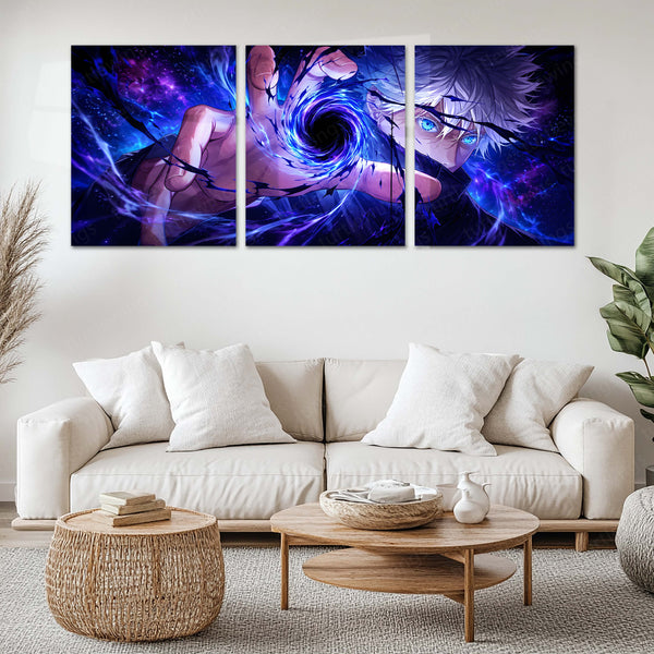 Anime Metal Poster Set of 3 | Satoru Gojo Cosmic Energy Triptych Wall Art