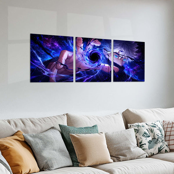 Anime Metal Poster Set of 3 | Satoru Gojo Cosmic Energy Triptych Wall Art