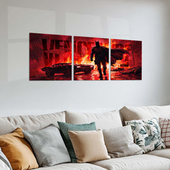 Marvel Metal Poster Set of 3 | Batman | Armored Batman & Batmobile Fire Scene Triptych Wall Art