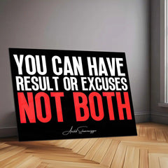 Quote Metal Poster | Arnold Schwarzenegger Quote – “Results or Excuses, Not Both” | Motivational Gym Wall Metal Frame Poster