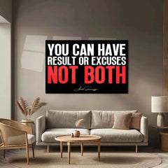 Quote Metal Poster | Arnold Schwarzenegger Quote – “Results or Excuses, Not Both” | Motivational Gym Wall Metal Frame Poster