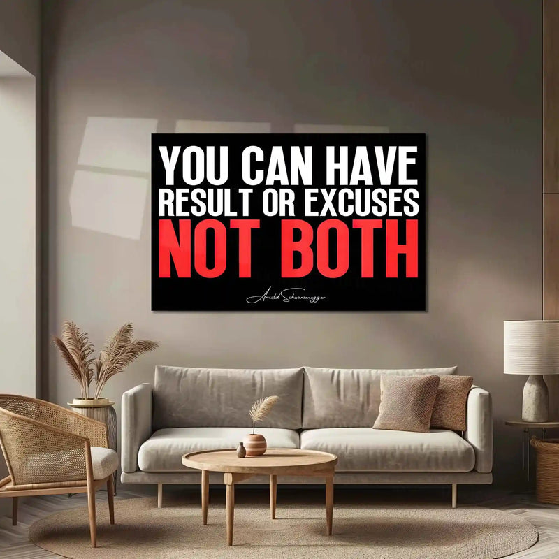 Quote Metal Poster | Arnold Schwarzenegger Quote – “Results or Excuses, Not Both” | Motivational Gym Wall Metal Frame Poster