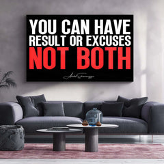 Quote Metal Poster | Arnold Schwarzenegger Quote – “Results or Excuses, Not Both” | Motivational Gym Wall Metal Frame Poster