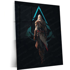 Games Metal Poster | Assassin’s Creed Minimalist – Hooded Assassin Back View Metal Poster | Gaming Wall Frame