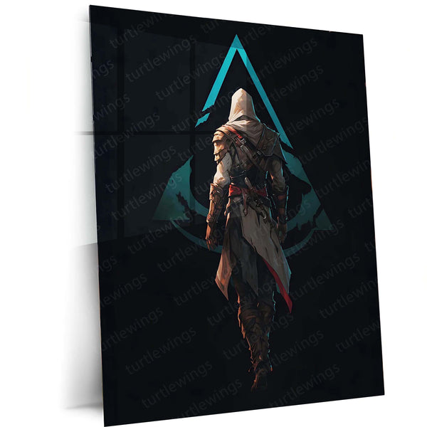 Games Metal Poster | Assassin’s Creed Minimalist – Hooded Assassin Back View Metal Poster | Gaming Wall Frame