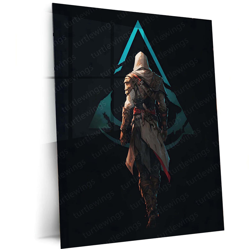 Games Metal Poster | Assassin’s Creed Minimalist – Hooded Assassin Back View Metal Poster | Gaming Wall Frame
