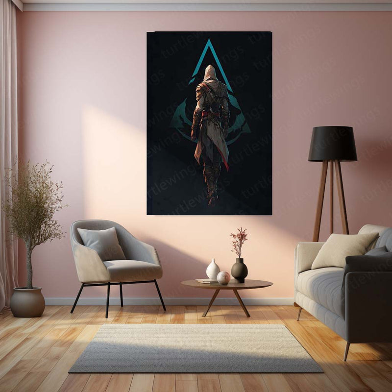 Games Metal Poster | Assassin’s Creed Minimalist – Hooded Assassin Back View Metal Poster | Gaming Wall Frame