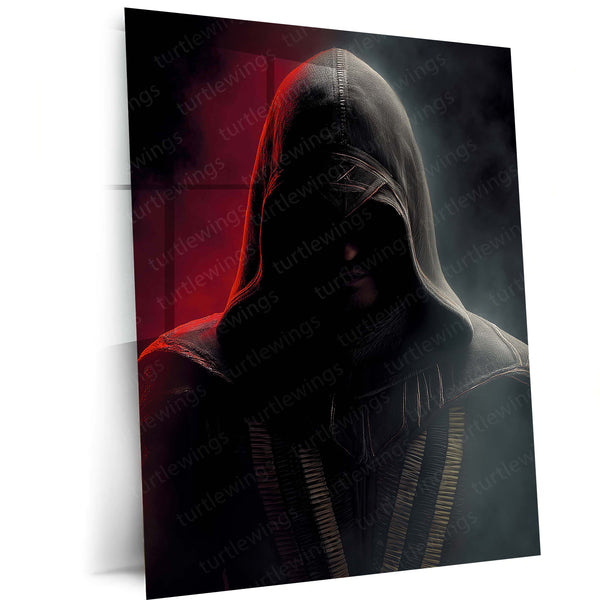 Game Metal Poster | Assassin’s Creed Metal Poster | Hooded Assassin Sunset Wall Art | Legendary Gaming Metal Frame 01