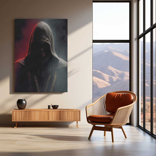 Game Metal Poster | Assassin’s Creed Metal Poster | Hooded Assassin Sunset Wall Art | Legendary Gaming Metal Frame 01