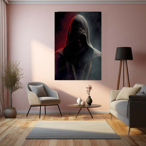 Game Metal Poster | Assassin’s Creed Metal Poster | Hooded Assassin Sunset Wall Art | Legendary Gaming Metal Frame 01