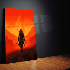 Game Metal Poster | Assassin’s Creed Metal Poster | Hooded Assassin Sunset Wall Art | Legendary Gaming Metal Frame