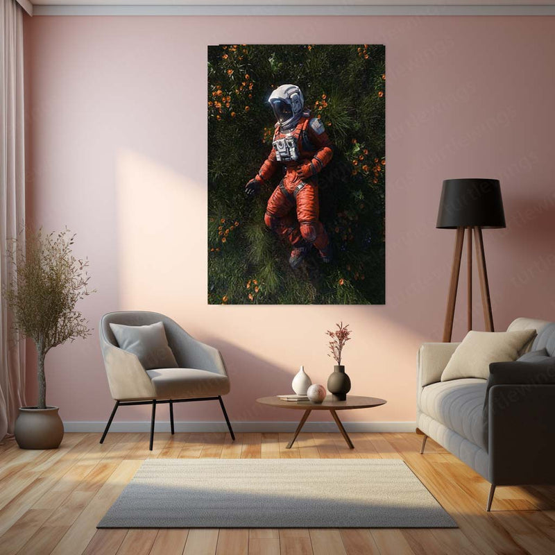 Among the Flowers – Cosmic Serenity Wall Art  Astronaut Dreamscape Space Metal Frame by TurtleWings