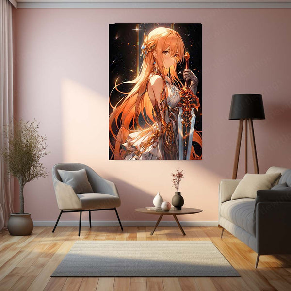 Anime Metal Poster | Asuna – Sword Art Online Goddess Mode Metal Poster | Stacia the Goddess Wall Frame