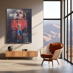 Atlético Madrid #7 Player Metal Frame | Red & White Striped Kit Football Poster - TURTLEWINGS 