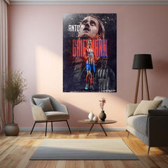 Atlético Madrid #7 Player Metal Frame | Red & White Striped Kit Football Poster - TURTLEWINGS 