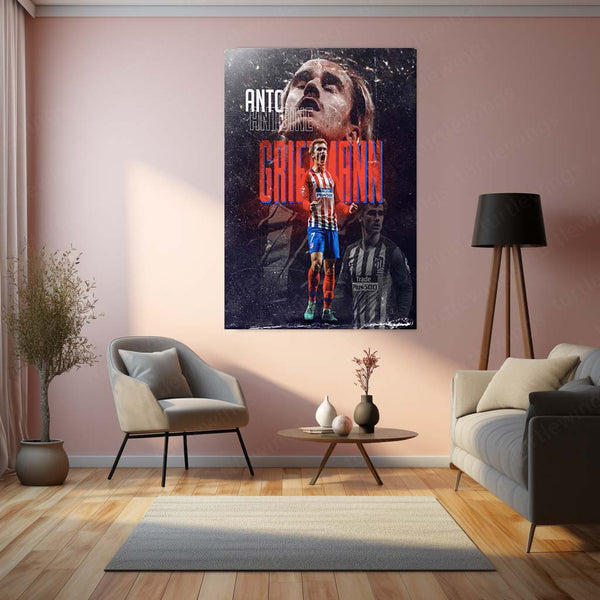Atlético Madrid #7 Player Metal Frame | Red & White Striped Kit Football Poster - TURTLEWINGS 